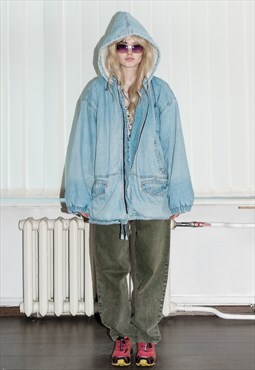 90's Vintage oversized warm denim jacket in light blue