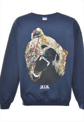 VINTAGE NAVY ANIMAL SWEATSHIRT - L