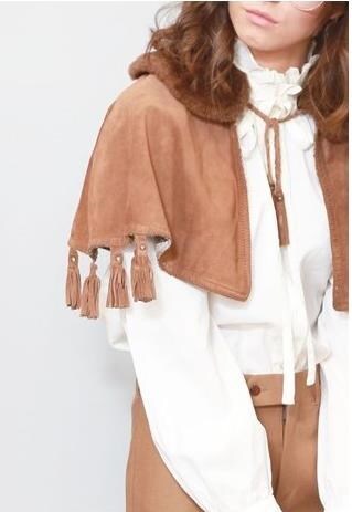 VINTAGE 1970'S BROWN REVERSIBLE TASSELED CAPELET