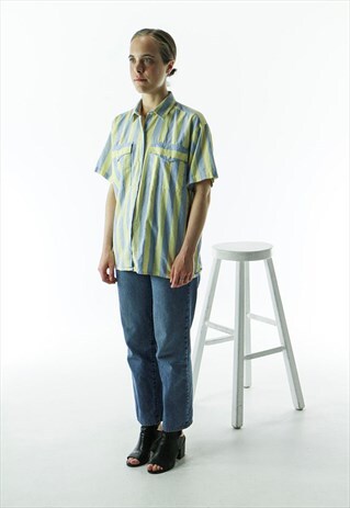 STRIPPED BLOUSE / RETRO SHORT SLEEVE SHIRT