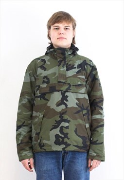 Vintage M Men Anorak Pullover Jacket Army Camouflage Coat