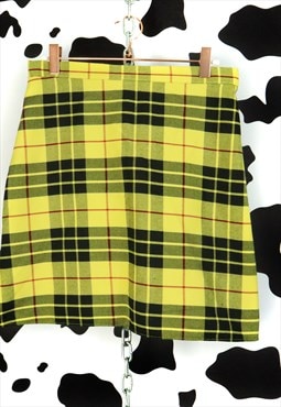 Vintage 90s Yellow Tartan Plaid Pencil Mini Skirt Grunge Mod