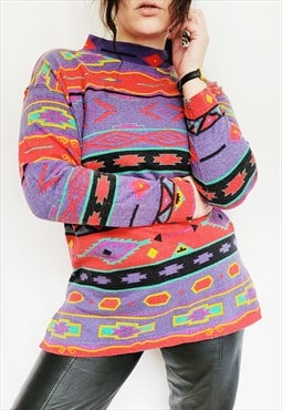90s aztec print colorful minimalist long sleeves jumper top