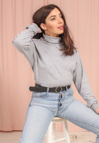 VINTAGE 90S TURTLE NECK JUMPER IN GREY