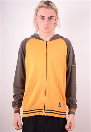 CHAMPION MENS VINTAGE HOODIE JACKET LARGE YELLOW 90S
