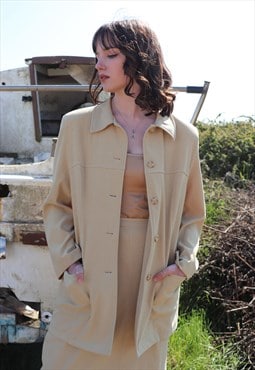 90s Camel Beige Jacket & Skirt Two Piece Suit Co-ord