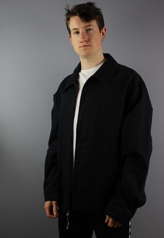 VINTAGE CHAPS BOMBER JACKET IN BLACK EMBROIDERED LOGO