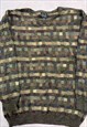 VINTAGE KNITTED JUMPER ABSTRACT PATTERNED GRANDAD SWEATER