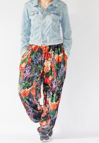 VINTAGE FLORAL VELVET TAPERED TROUSERS