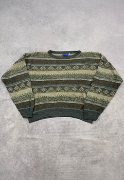 Vintage Knitted Jumper Abstract Patterned Cropped Sweater