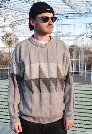 90S BEIGE PATTERNED WOOL JUMPER
