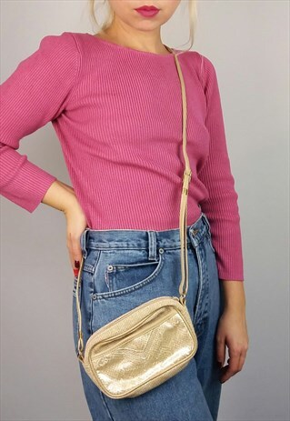 VINTAGE GOLD FAUX LEATHER AND TEXTILE BABY BAG