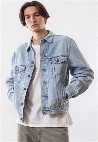 VINTAGE MENS LEVIS TRUCKER WASHED FADED JEANS DENIM JACKET