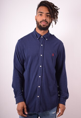 RALPH LAUREN MENS VINTAGE SHIRT XL BLUE 90S