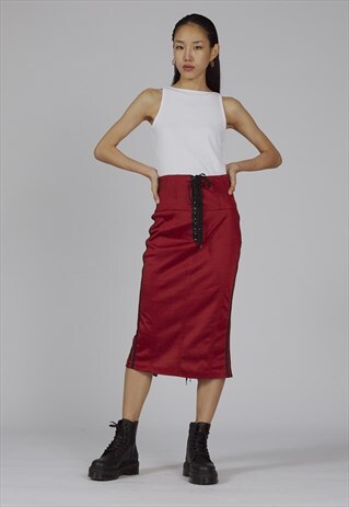 VINTAGE RARE 90S BLACK RED CORSET D&G MIDI SKIRT