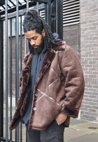 VTG 70S BROWN FAUX SHERPA WINTER COAT