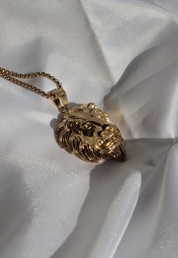 Gold Stainless Steel Chain Necklace with Lion Pendant