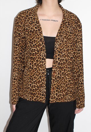 90S LEOPARD PRINT LONG SLEEVE BUTTON UP TOP