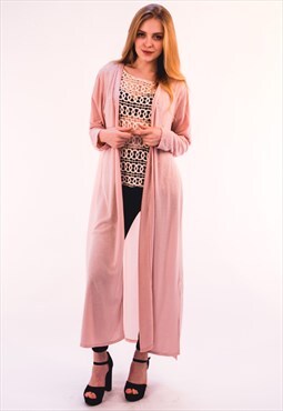Maxi Length Cardigan with Chiffon Back in Pink