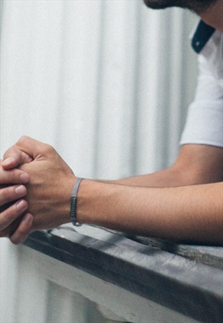 SILVER BAR BRACELET FOR MEN, GREY MINIMALIST MENS BRACELET