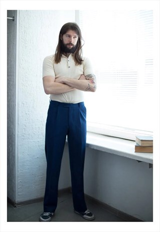 VINTAGE 80'S BLUE SMART WOOL TROUSERS