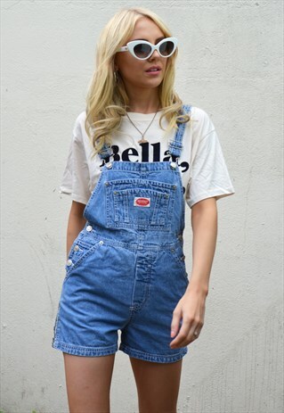 PETITE VINTAGE 90S LIGHT DENIM BLUE SHORT DUNGAREES