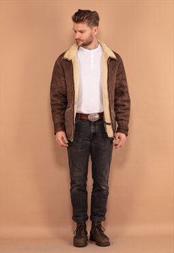 Vintage 80's Men Distressed Sheepskin Coat in Brown