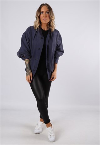 SILK BOMBER JACKET PLAIN OVERSIZED VINTAGE UK 16 (NCF)