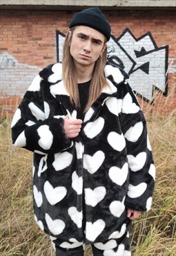 Heart fleece coat handmade faux fur love emoji trench coat