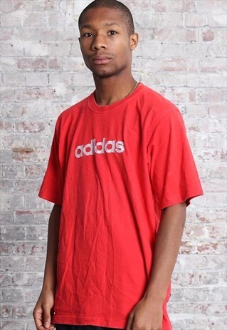 VINTAGE ADIDAS BIG LOGO SPELLOUT T-SHIRT RED