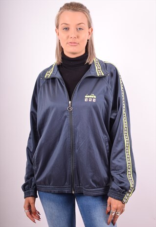 DIADORA WOMENS VINTAGE TRACKSUIT TOP JACKET XL GREY 90S