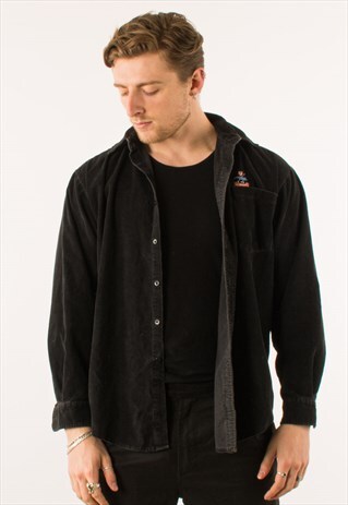 VINTAGE 90S BLACK CORDUROY SHIRT LARGE