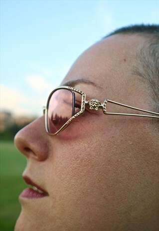 90S VINTAGE NOS VERSACE PINK LENS & SWAROVSKI SUNGLASSES