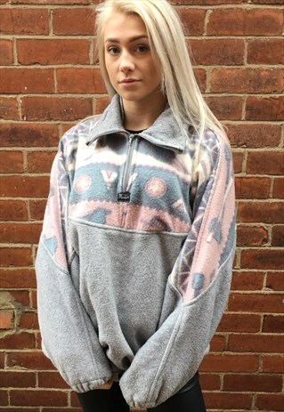 VINTAGE OVERSIZED FLEECE PULLOVER JACKET AZTEC JUMPER