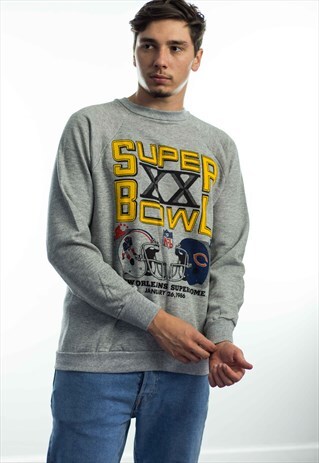 VINTAGE SUPER BOWL SWEATSHIRT LOGO 80S L 11.3