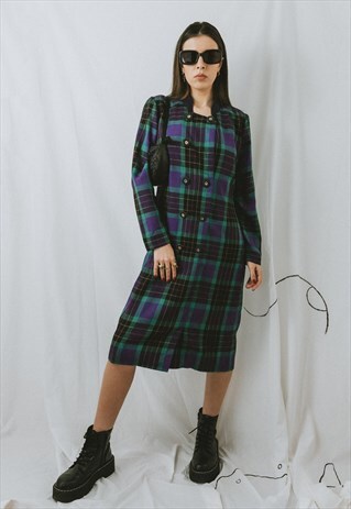 80S VINTAGE CHECKED MIDI DRESS
