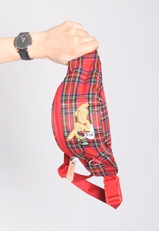 VINTAGE 90S TARTAN CHECK EMBROIDERED FESTIVAL BUM BAG BUMBAG