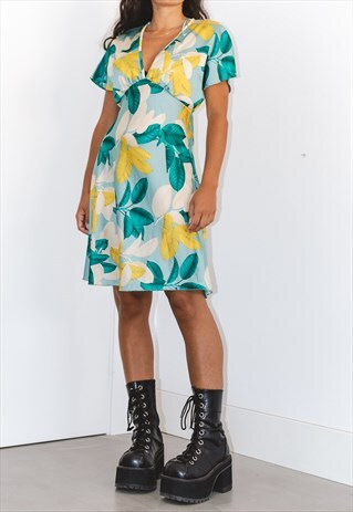 Vintage 00s Satin Patterned Floral Dress Summer