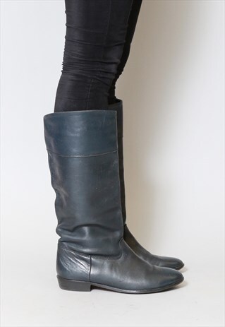 VINTAGE 1980'S NAVY BLUE LEATHER BOOTS