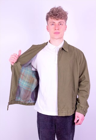 VINTAGE RALPH LAUREN CHECK LINED HARRINGTON JACKET GREEN XL