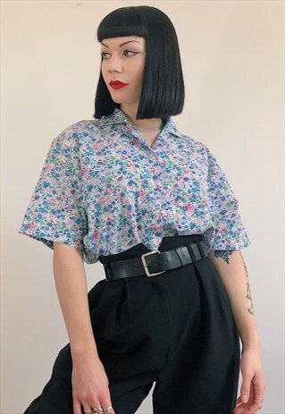 90S VINTAGE PASTEL PINK PURPLE FLORAL FLOWER BLOUSE