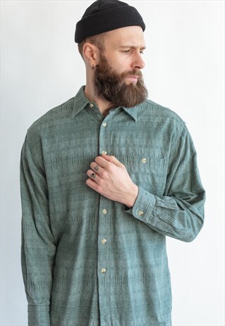VINTAGE 70S BOHO TEXTURED SHIRT IN OFF GREEN