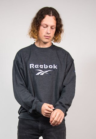 90'S VINTAGE REEBOK ESSENTIALS DARK GREY SWEATSHIRT JUMPER