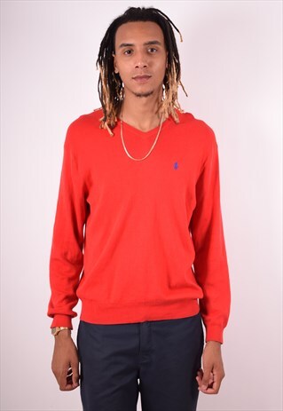 POLO RALPH LAUREN MENS VINTAGE JUMPER SWEATER LARGE RED 90S