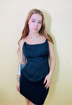 Vintage 00s Y2K Black Satin Strapless Corset Top