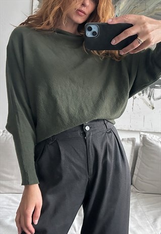 Khaki Slouchy Crop Boho Top / Blouse 