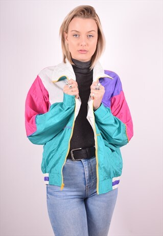 WOMENS VINTAGE TRACKSUIT TOP JACKET MEDIUM MULTI 90S