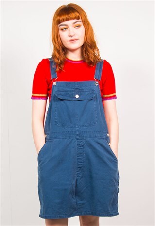 VINTAGE 90'S DARK BLUE DENIM PINAFORE DRESS
