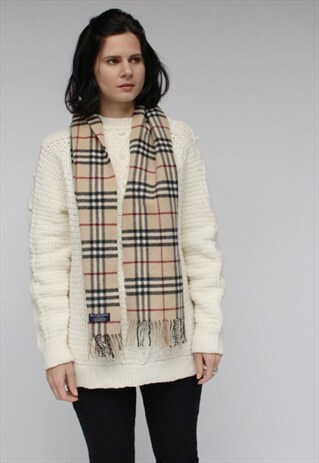 VINTAGE LAMBSWOOL CHECKED SCARF BEIGE-AS27