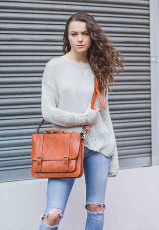 TAN ORANGE LEATHER WORK LAPTOP SATCHEL